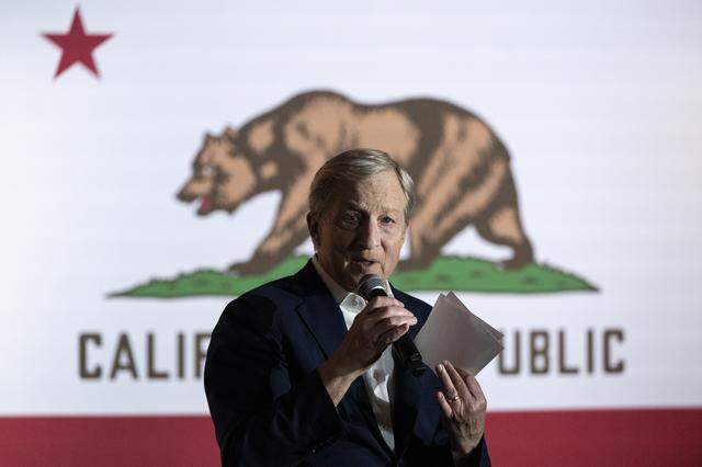 Democratic governor candidate Tom Steyer, a billionaire and entrepreneur, speaks during a campaign stop in Sacramento on Thursday.